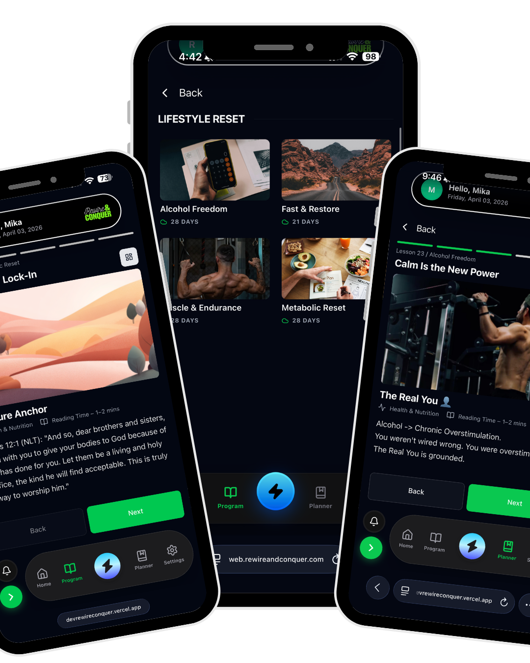 Daily Lesson Screen in the Rewire & Conquer app