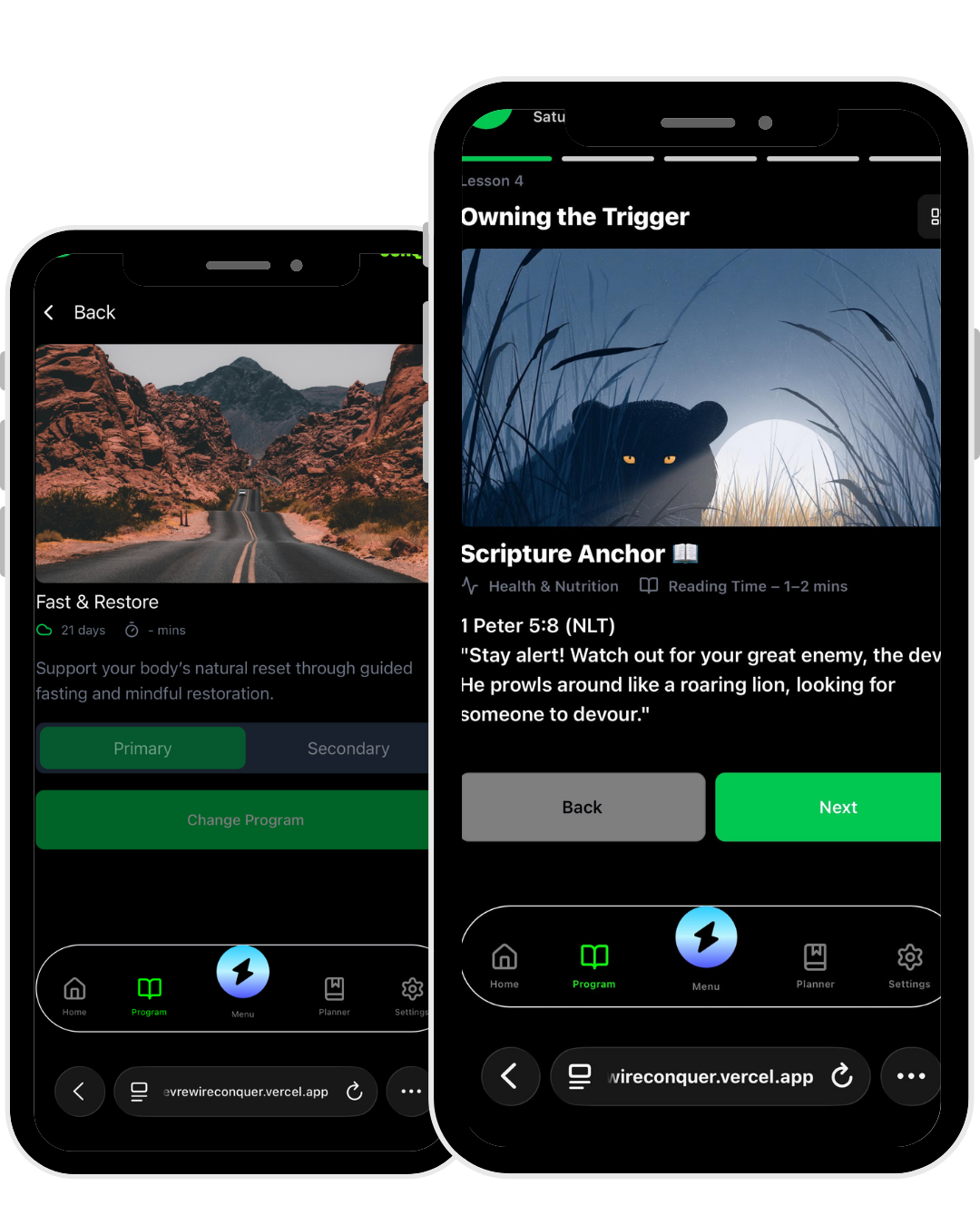 Program Library and Lesson Progress in the Rewire & Conquer app